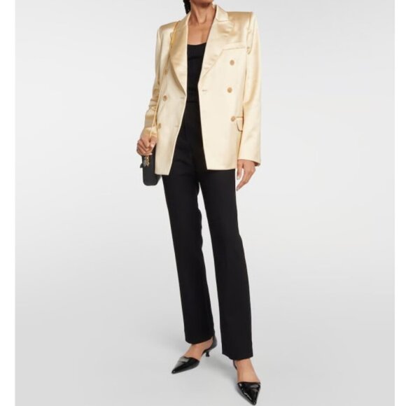 KHAITE 'Nathan' Double-Breasted Satin Blazer Jacket, Ecru - Picture 6 of 6